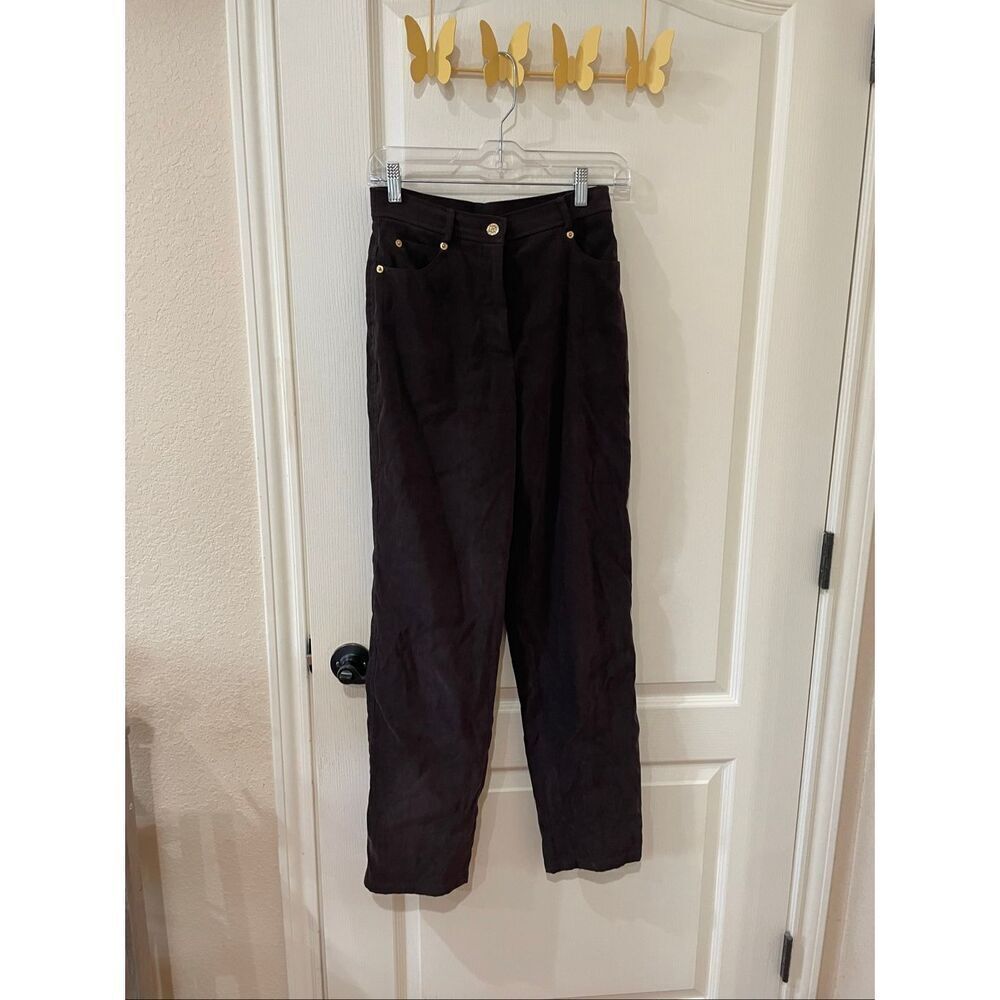 St. John Brown Faux Suede Pants Women’s Luxury Designer Straight Leg